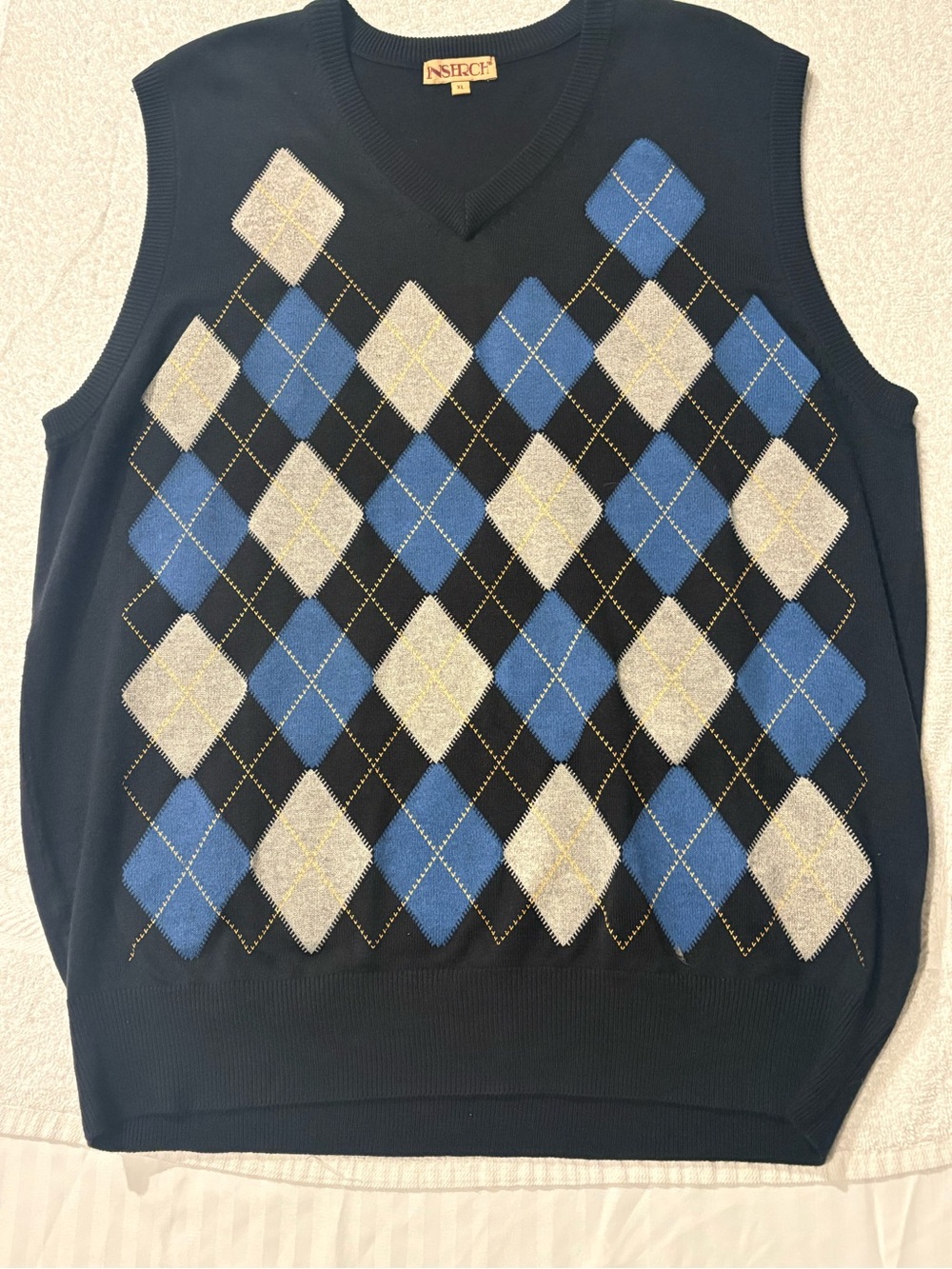 INSERCH Classic Argyle Knit Sweater Vest - Navy / Blue / Gray Preppy Retro XL
